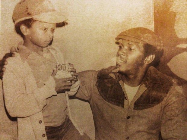 Derrick Blue as a young kid with his father Vida Blue. (Photo Courtesy of the Blue Family)