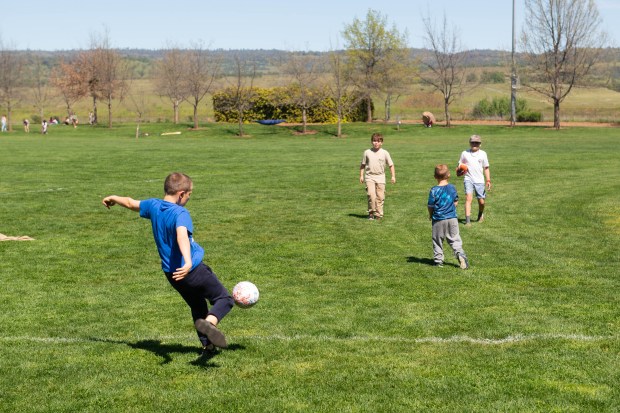 Left to right, Gage Beehner swings a kick at a...