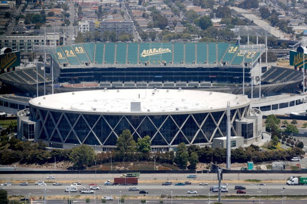 FILE - A view of the Coliseum and Oakland Arena on Thursday, July 20, 2023. (Jane Tyska/Bay Area News Group Archives)