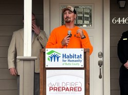 Members of the Insurance Institute for Business and Home Safety, the Butte County Fire Safe Council, Habitat for Humanity and others gathered for a wildfire preparedness event and home unveiling Wednesday in Paradise.